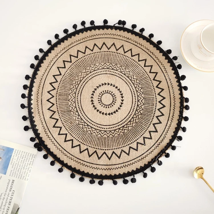 Homeplus New style round Boho knitted heat resistant jute dining table mats vintage natural decor table top tablewares coaster