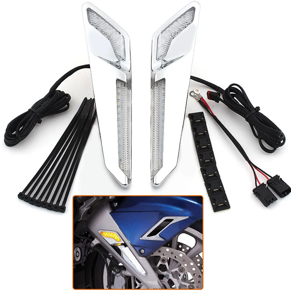 Chrome or Black Motorcycle Front Brake Fork Mounted Navigation LED Lights For Honda Gold Wing 1800 GL1800 F6B 2018 2019 2020 21