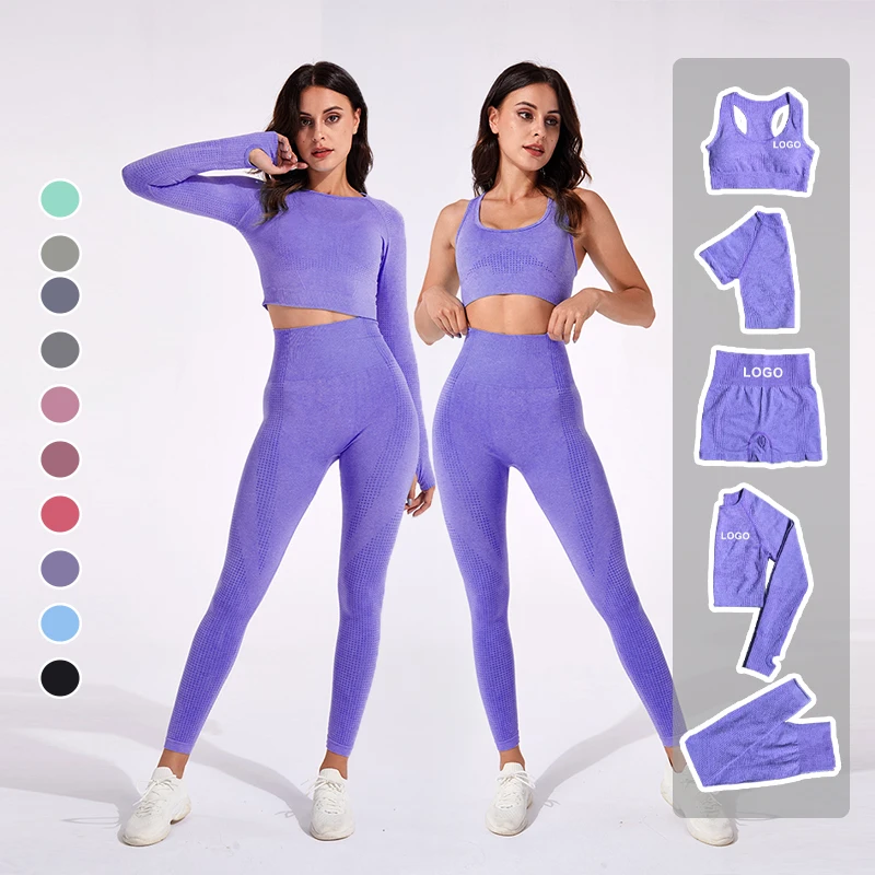 Girls Seamless Yoga Wear Yoga Outfit Women Gym Fitness Active Shorts And Bra Crop Top Workout Set