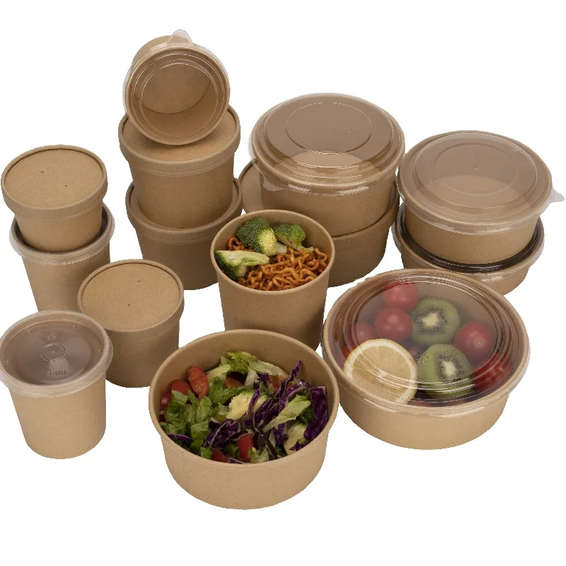 Eco waterproof and grease proof brown kraft paper bowl container soup cup
