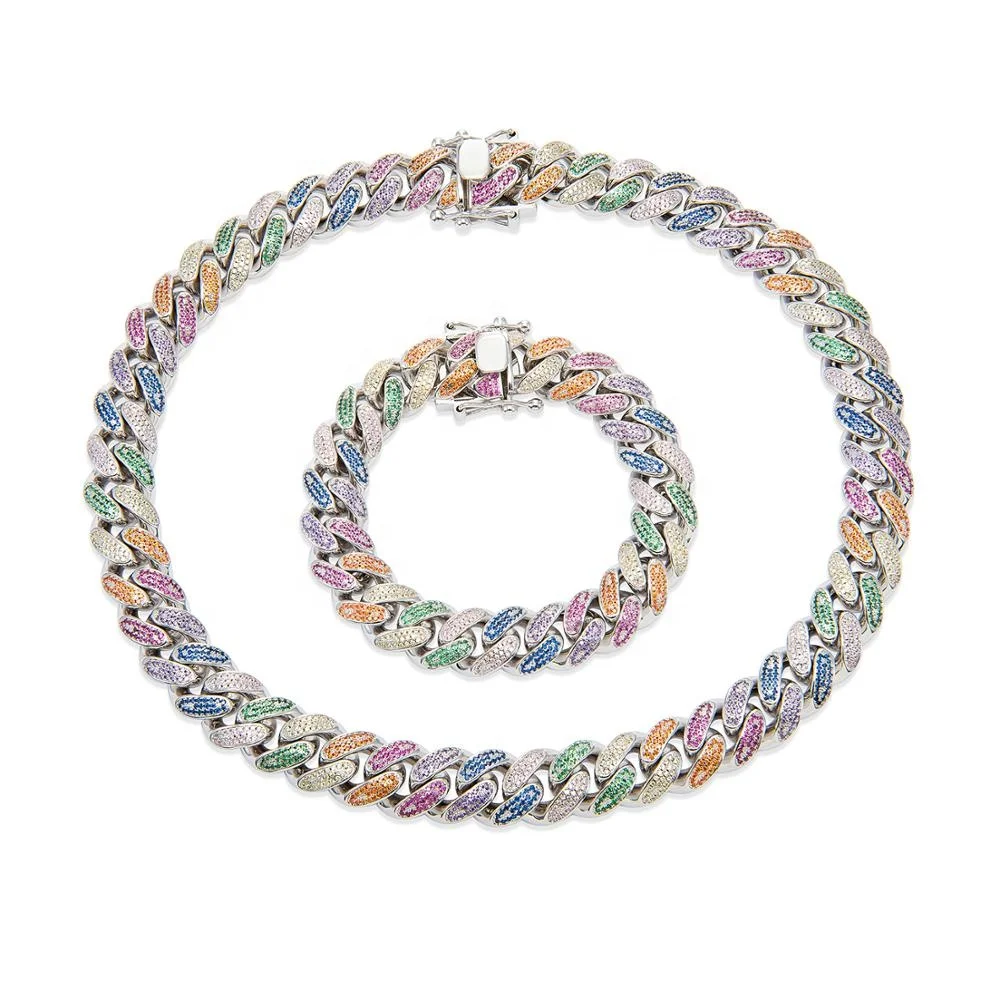 Jasen Jewelry  hot selling Rainbow Oval Pattern cuban Key Chain Bracelet For Hip Hop style  for man