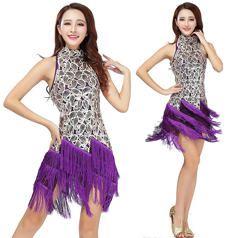 Hot Sale Classic sleeveless sequined fringe Latin Ballroom dancing dress for women dancewear