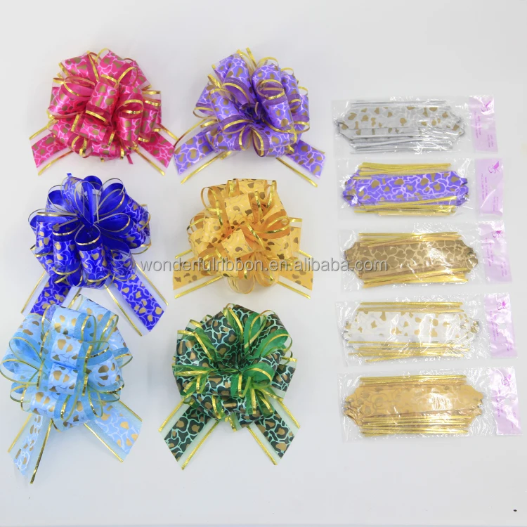 Wholesale Metallic 3CM Organza Flower Packing Pull String Ribbon And Bow For Birthday Gifts Wrapping Wedding Party Decoration