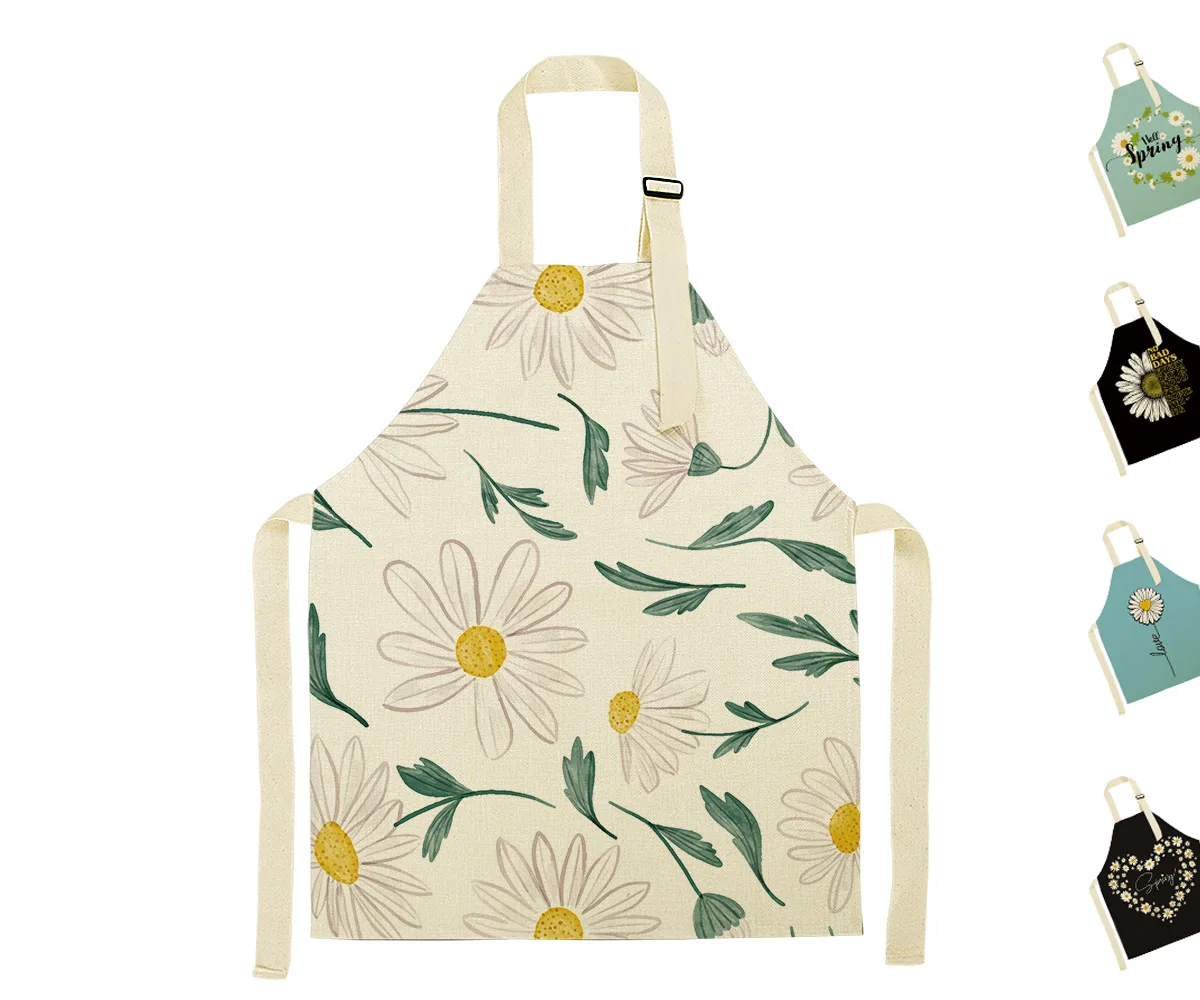 High Quality Household Cleaning Tools Apron Custom Daisy Printed Cotton Linen Parent Child Cooking Wholesale