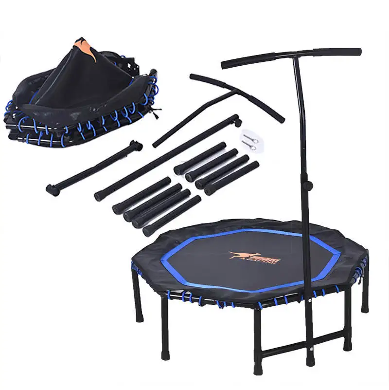 40 Inch Octagonal Trampoline With Adjustable Handle Bar Folding Durable Bungee Jumping Cardio Training Bounce Bed