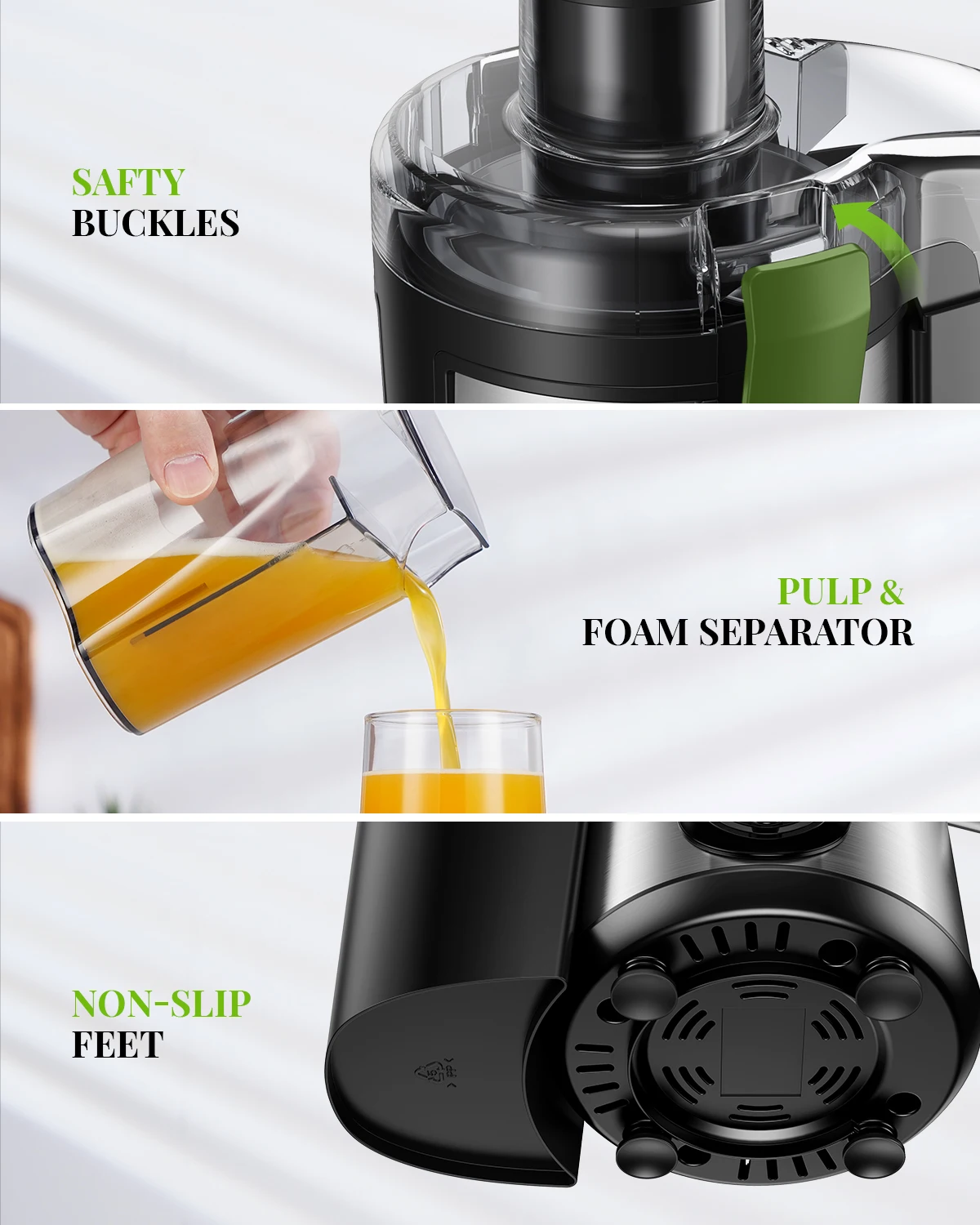 GDOR 2.5 Inch Feed Chute Faster Juicers Whole Fruits and Vegetables 3 Speeds Juice Residue Separation Juicer Machines