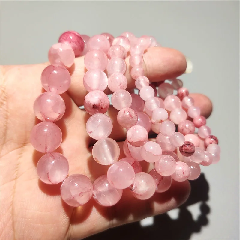 Women 6 8 10 12MM Crackled Healing Crystal Beads Rose Quartz Pink Agate Bracelet Stretch Natural Stone Persian Jade Bracelet