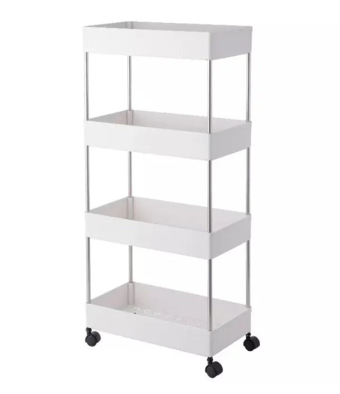 Plastic Removable Bathroom Kitchen Storage Rack with Hook multi-Tier Plastic Storage Shelf Rack with moving wheels