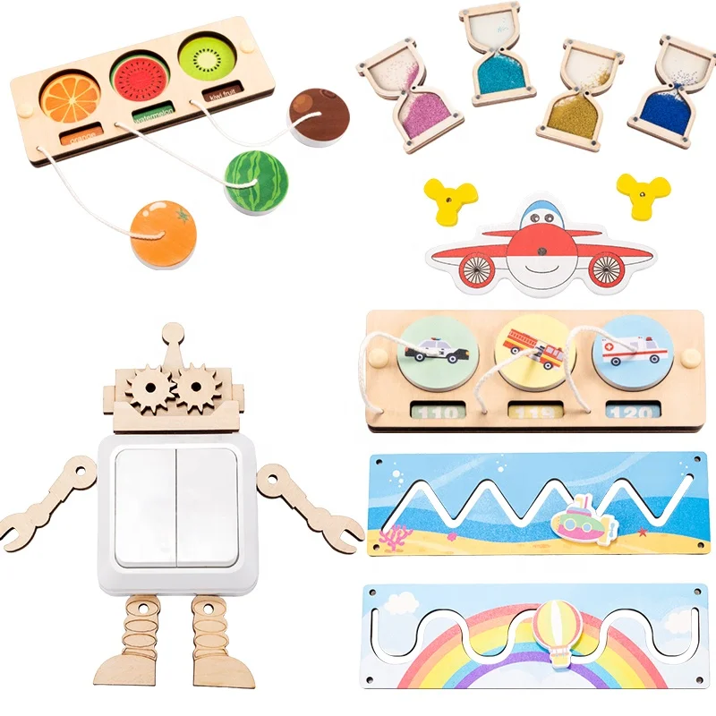 2022 Hot Selling Montessori Sensory Activity Early Learning Educational Toys Wooden Busy Board DIY Matching Board For Kids