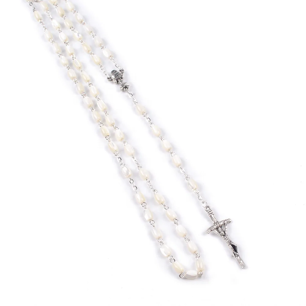 Catholic Natural Shell Beads Rosaries Holy Cup Rosary Centerpiece Cross Jewelry Necklace