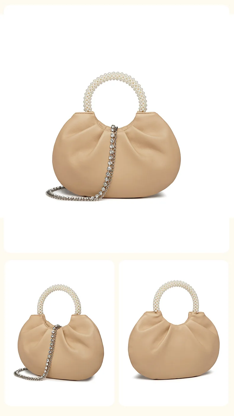 Trend cloud bag folds new pearl ring handbag shoulder messenger bag chain female bag