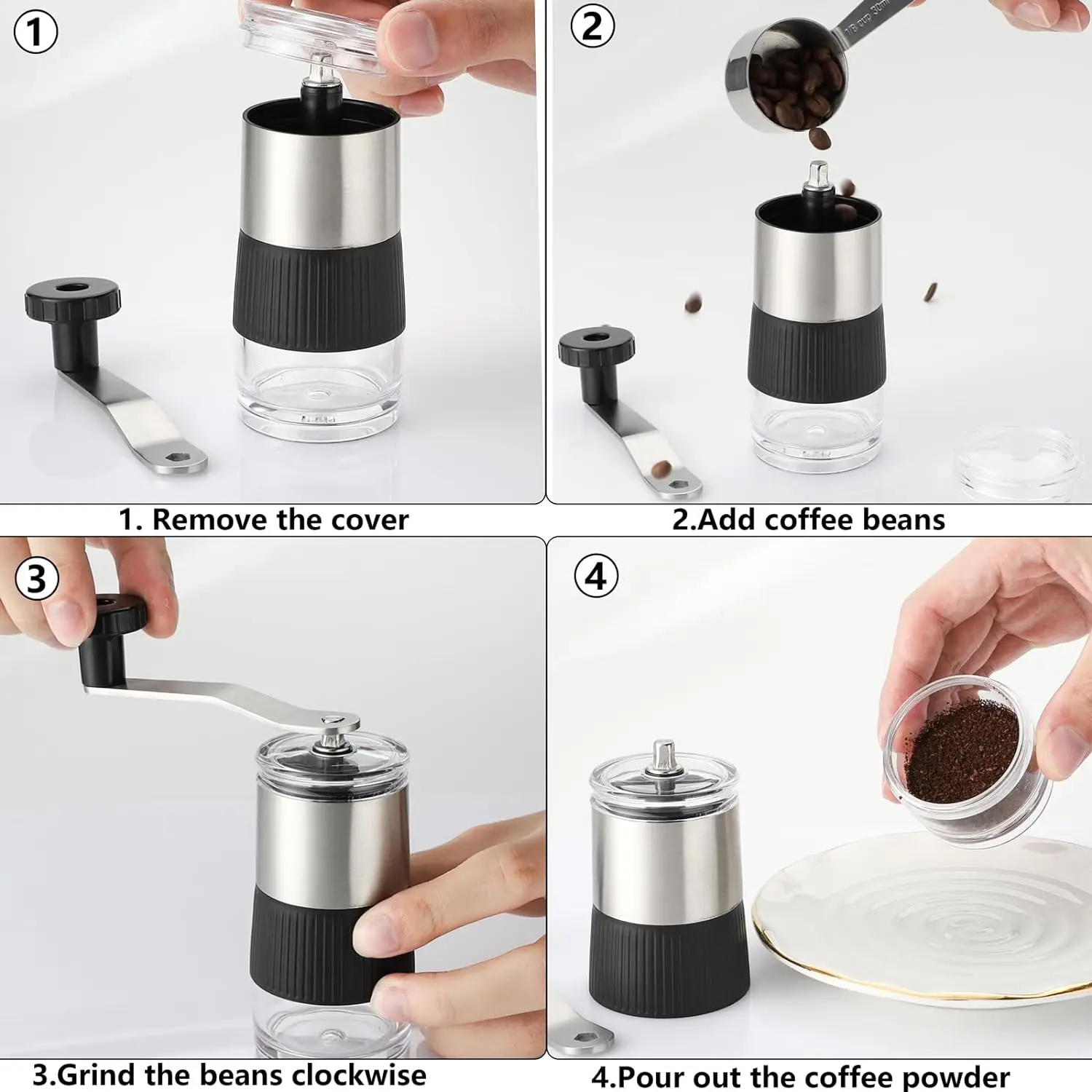 handheld Coffee Mill Custom Stainless Steel Portable Small Coffee Grinder Manual Externally Adjustable Grind Setting Ceramic