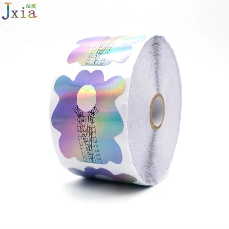  Jiexia Новый Пользовательский логотип 500 шт./рулон плотной бумаги с помощью липкого клея самоклеющиеся голографические наклейки для ногтей