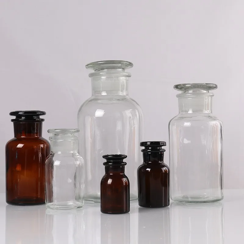 30ml 60ml 125ml 250ml 500ml Amber Glass Laboratory Pharmacy Apothecary Jar Reagent Bottle With PP Stopper