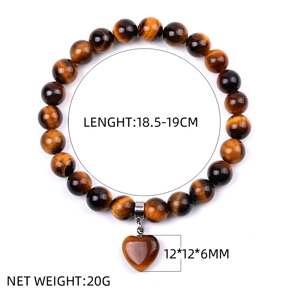 Factory Price 8 MM Natural Tiger Eye Love Shaped Gemstone Bracelets Healing Elastic Bracelets DaiIy Wear Jewelry