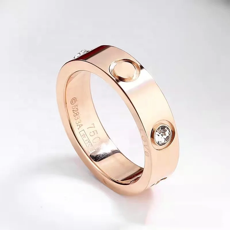 Luxury Brand Couple Cubic Zirconia Titanium Stainless Steel Love Cartie Three Diamond Screw Ring For Women Wedding