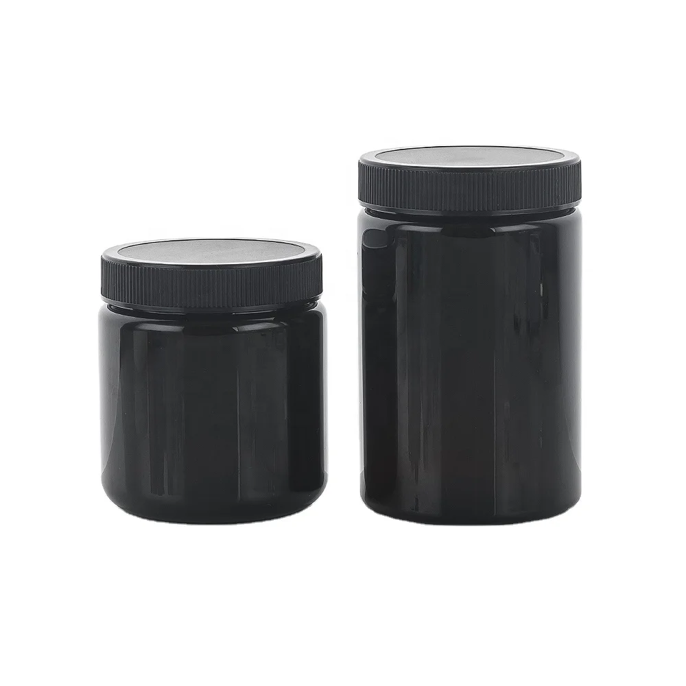 BPA Free Food Grade Jar Black 8oz 250ml PET Pill Supplement Vitamin Bottle Capsule Bottle Plastic Medical Bottle  with Lid