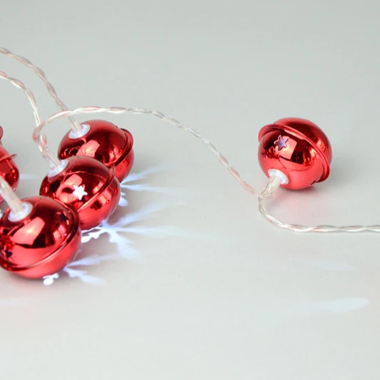 10LT Red Jingle Bells Decorative String Lights Battery Operated LED Christmas Bell Lights for Winter Festival Xmas Tree Decor