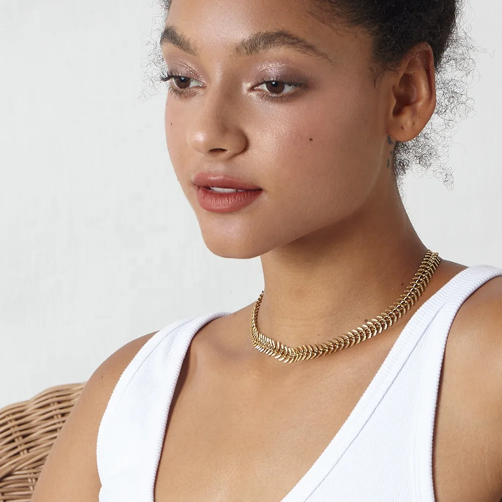 18K Gold Plated Stainless Steel Jewelry Spike Chain Embossing Craft Accessories Necklace P203074 0