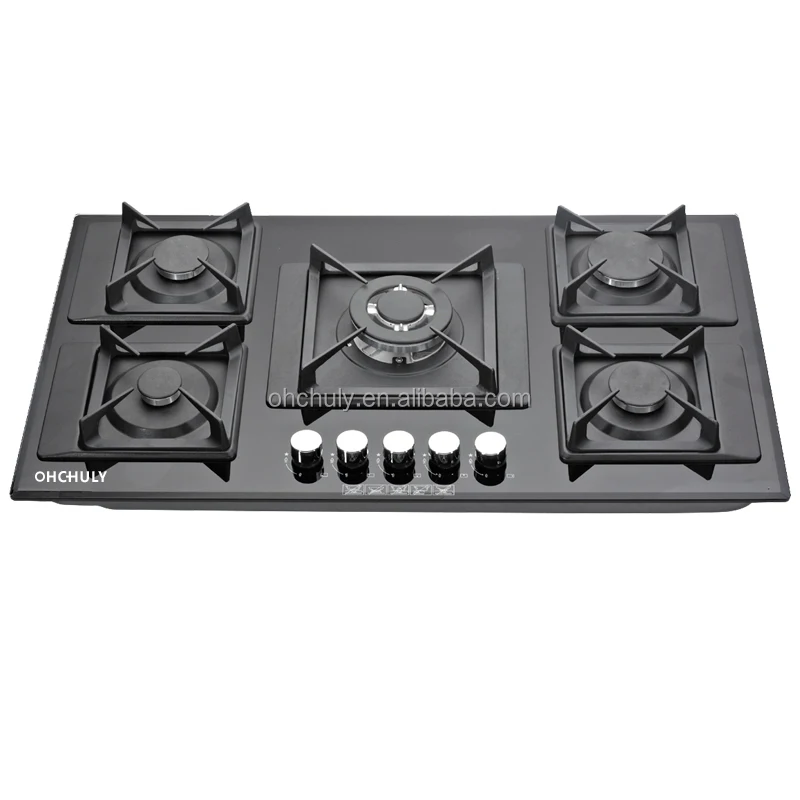 Kitchen Appliance Tempered Glass 5 Burner Cooking Gas Hob For Kitchen