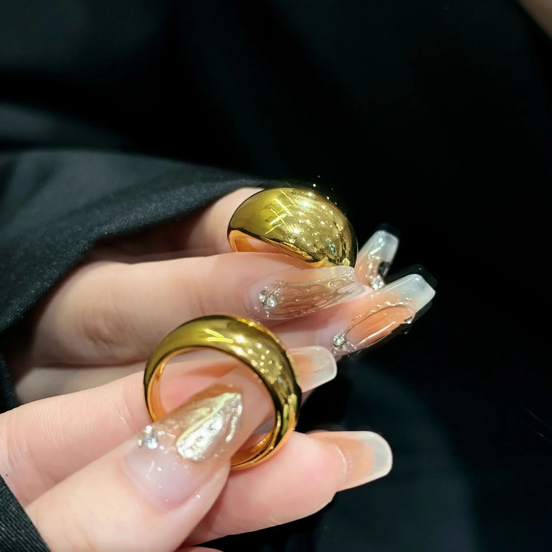 Fashion Glossy Gold Plated Ring Charm Geometric Open Ring Wide Bend Finger Rings Jewelry Women Wholesale