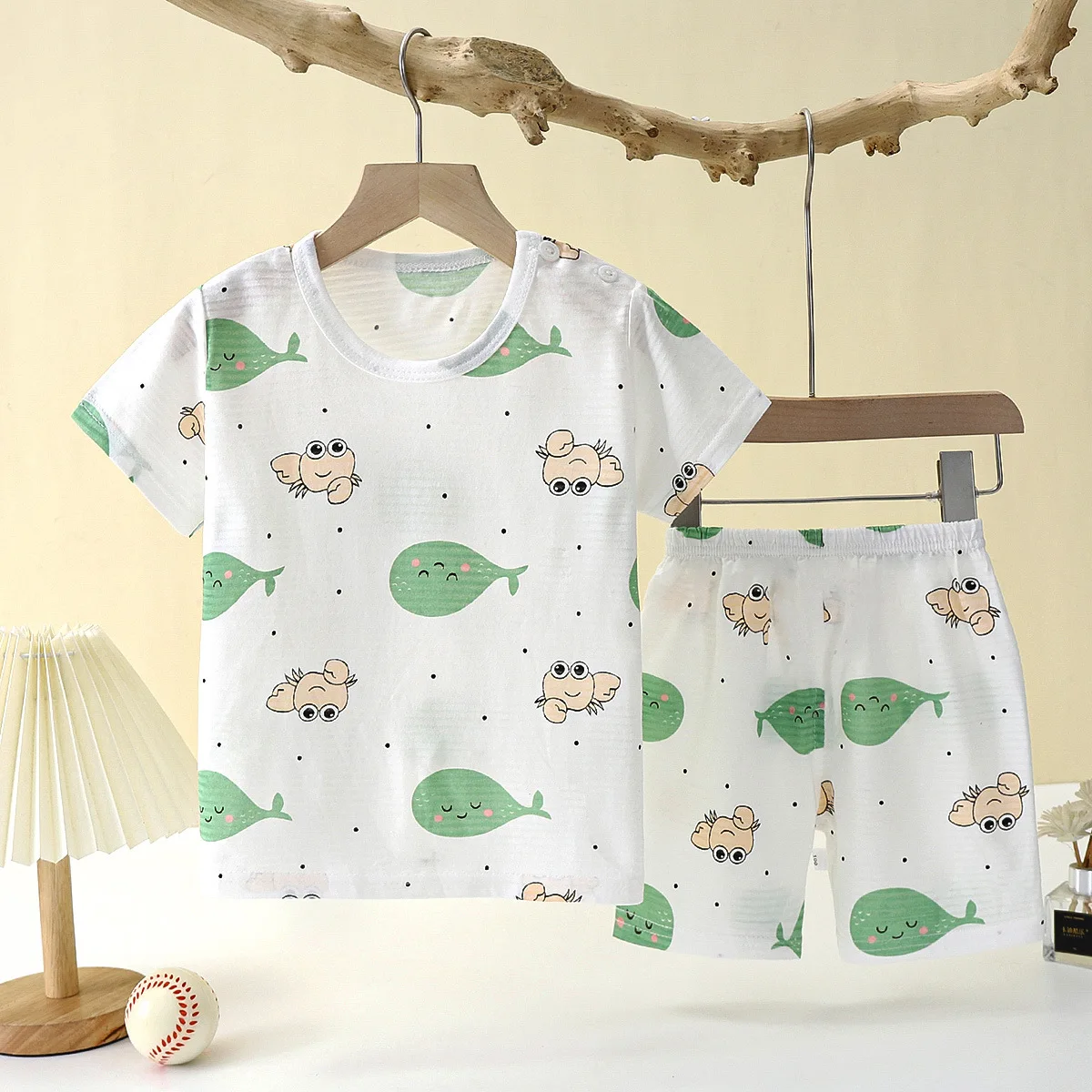 2 year old fashion printed cotton summer 2pcs t shirt ribbed short sleeves sleepsuit pure cotton baby mesh romper