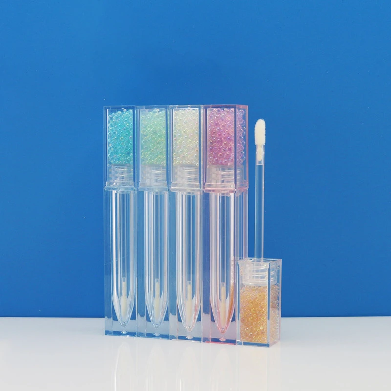 New Design 6ml Pink Lip Gloss Tube Clear Square Lip Gloss Container Thin Lipgloss Tube with Custom Logo