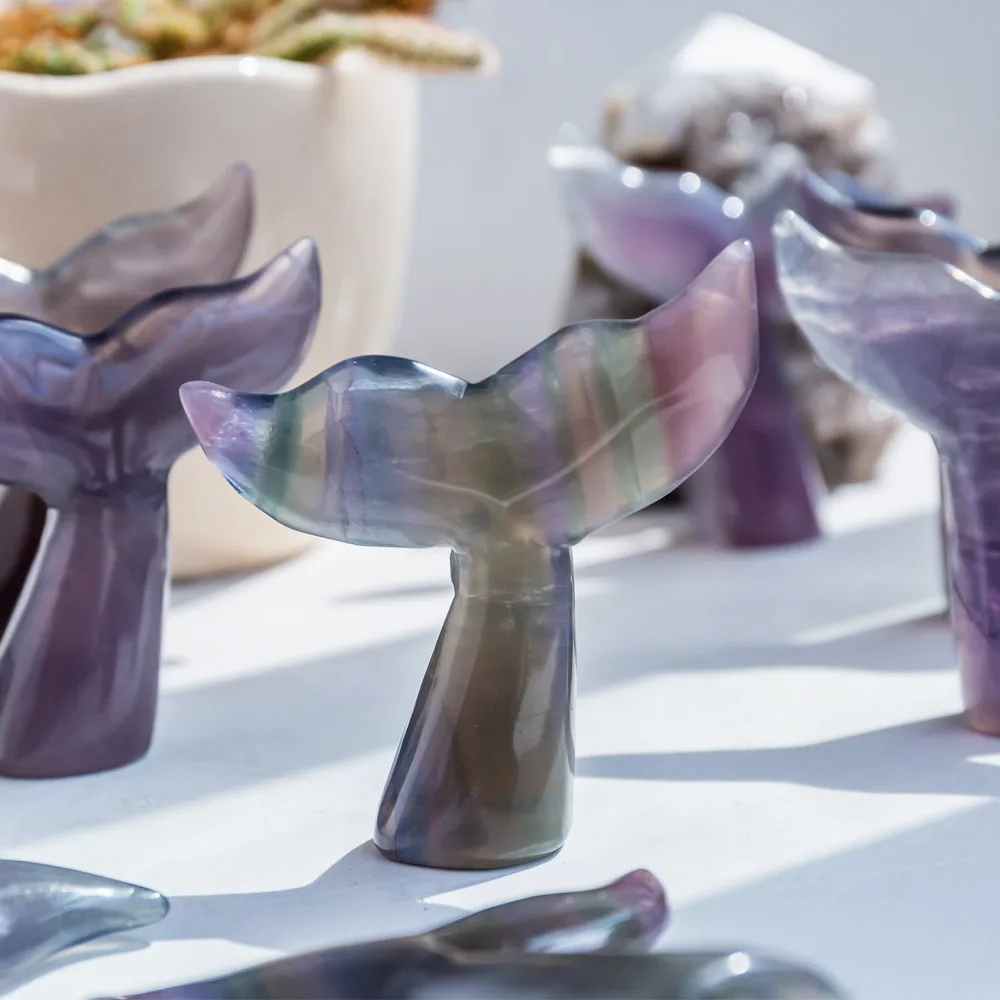 Natural Carving Crystal Crafts Healing Stones Fluorite Mermaid Tail Fishtail