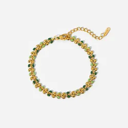 2022 fashion new stainless steel 18K gold texture light luxury Green drop olive leaf bracelet spot wholesale