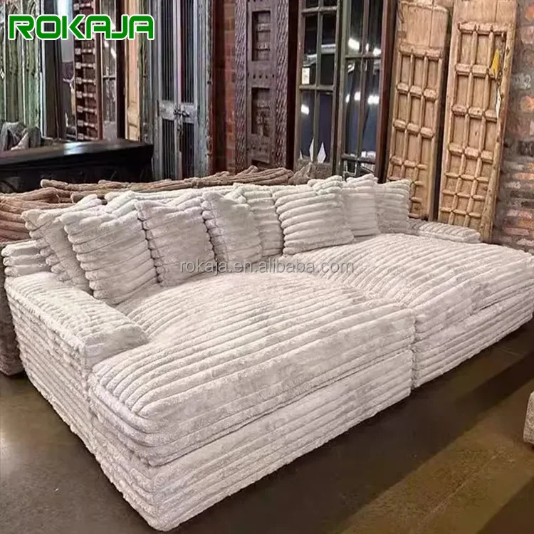 Hot Sales Compressed Down Sofa High Quality Fabric Sofa Modern Double Lounge Recliner Corduroy Soft Sofa Set Factory Direct Sale