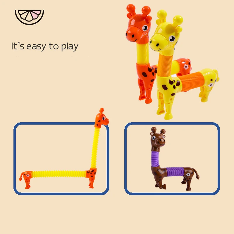 Hot Sell Stress Relief Giraffe Plastic Tube Sensory Stretch Fidget Pipe Toys Spring Giraffe Stress Relief Tube