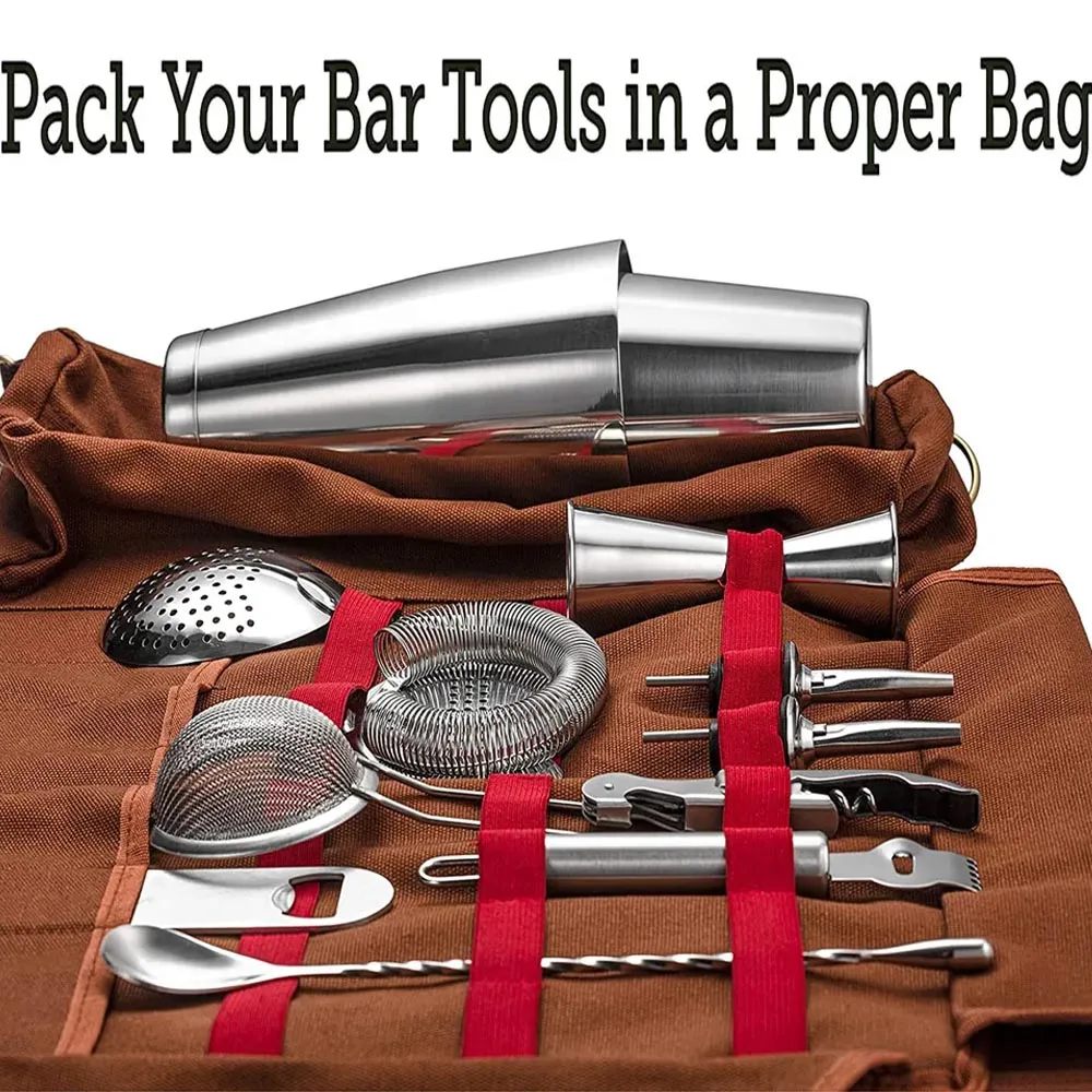Camol 17pcs Cocktail Shaker Sets Boston Shaker Roll-Rim Jigger Tear Spoon Muddler with Bag Bartender Kit For Bar Home Hotel