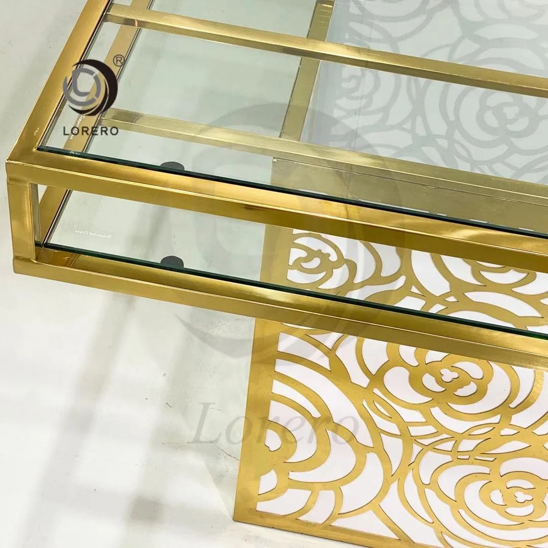 luxury  gold Stainless Steel top frame dining  table  for  wedding banquet