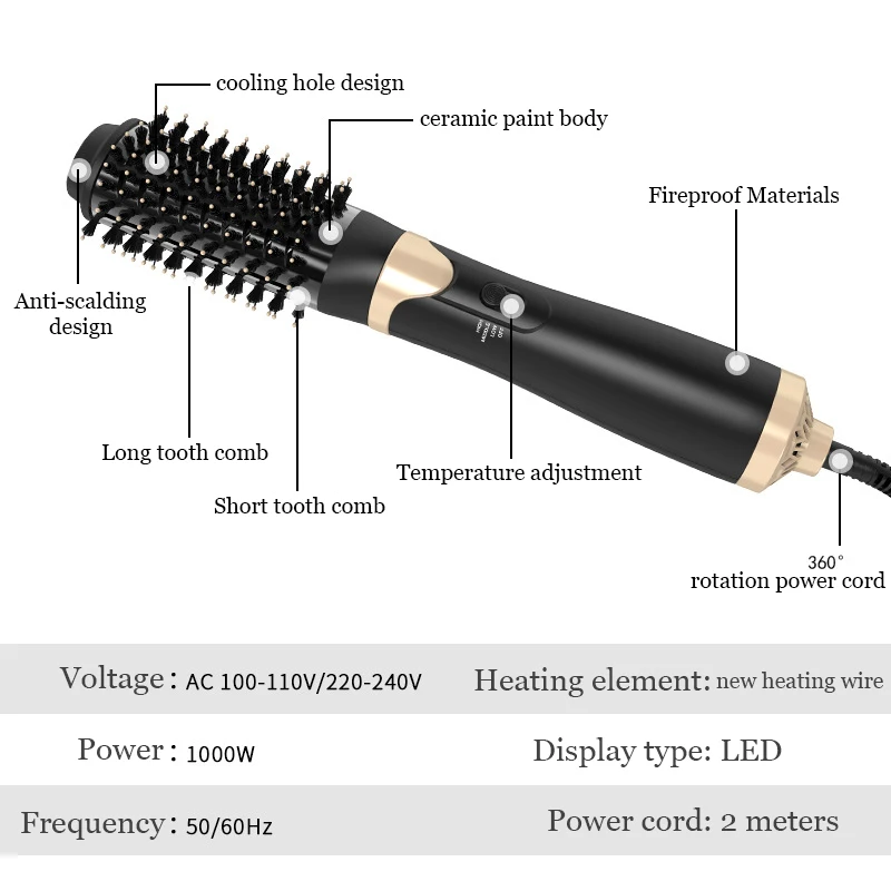 Negative Ion Hair Straightening Brush Salon 3  In 1 Volumizer Hot Air Brush One Step Hair Dryer Brush