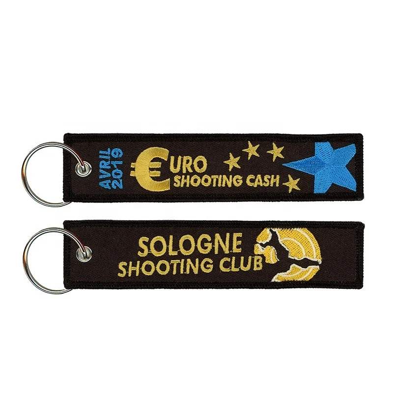 Wholesale Fabric Customized Embroidered Keychain Custom Keyring Airplane Safty Tag Custom Logo Fabric Embroidered Key Chain OEM
