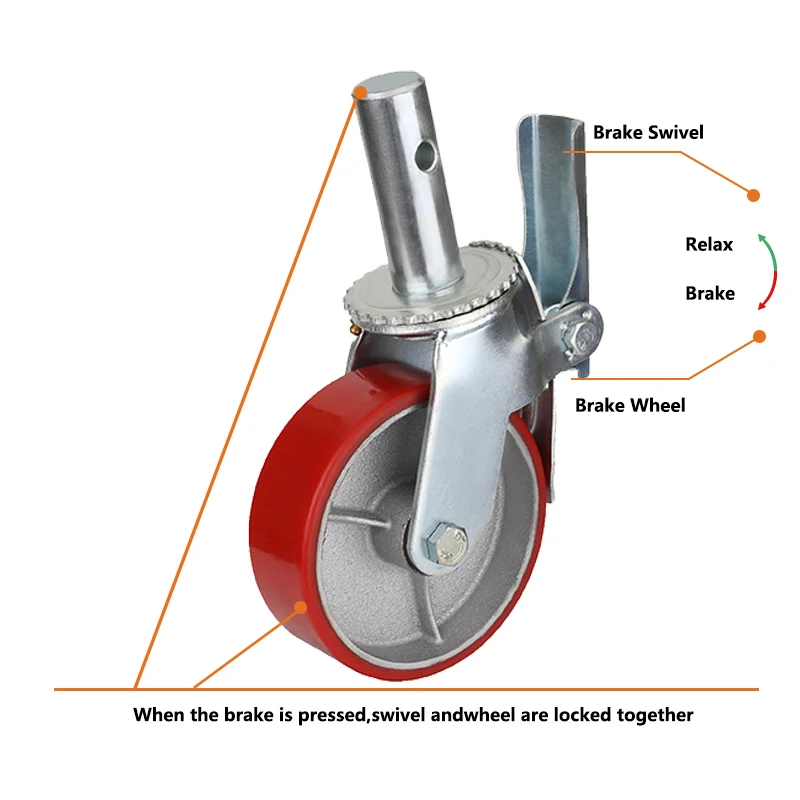 Industrial Black Professional Rack Screw Rubber Wheel Castor Scaffolding Metal Zinc Plated Bracket Swivel Thread Caster