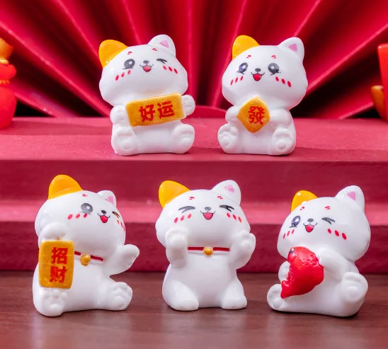 miniature animals mini chinese dolls lot resin lucky cat waving hands mini garden tiny planter terrarium figurines business gift