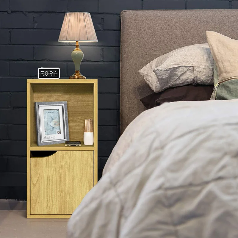 Wooden 2 cubed bookcase with door Modern Small 2 Tier Bookshelf Living Room Furniture