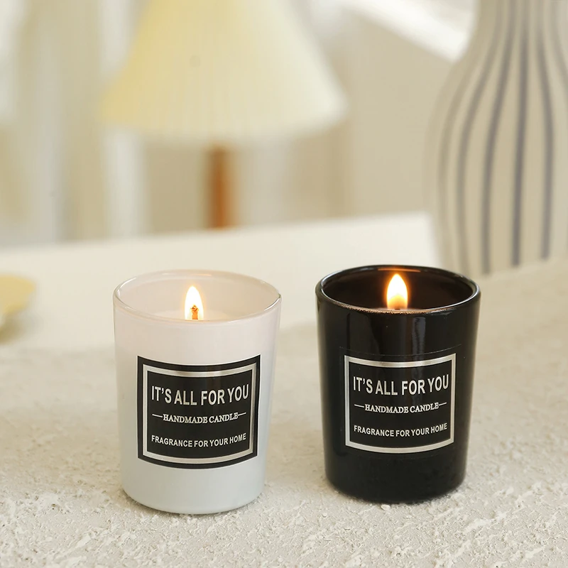 DIY creativity can customize logo smokeless soy wax black glass cups aromatherapy candles with packaging