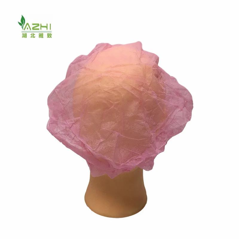 hot sale non-woven pink disposable round cap clip cap bouffant surgical cap  pink
