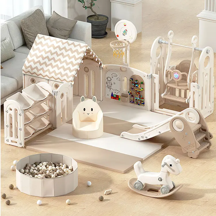 Child Playpens Safety Baby Fence Crawling Mat Plastic Cartoon Unisex Plastic Play Pen for Toddlers Indoor and Outdoor 2 Pcs EN71