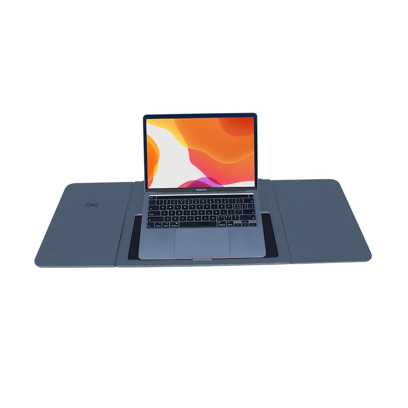 3 in 1PU Leather  wireless charging laptop holder  fast charging15W for phone  tablet PC Bracket mousepad foldable  factory