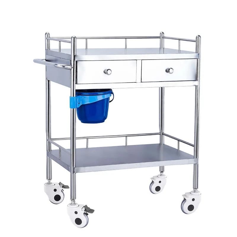 clinic hospital medical surgical instrument two layer three layer  trolley stainless steel trolley with drawers wheels