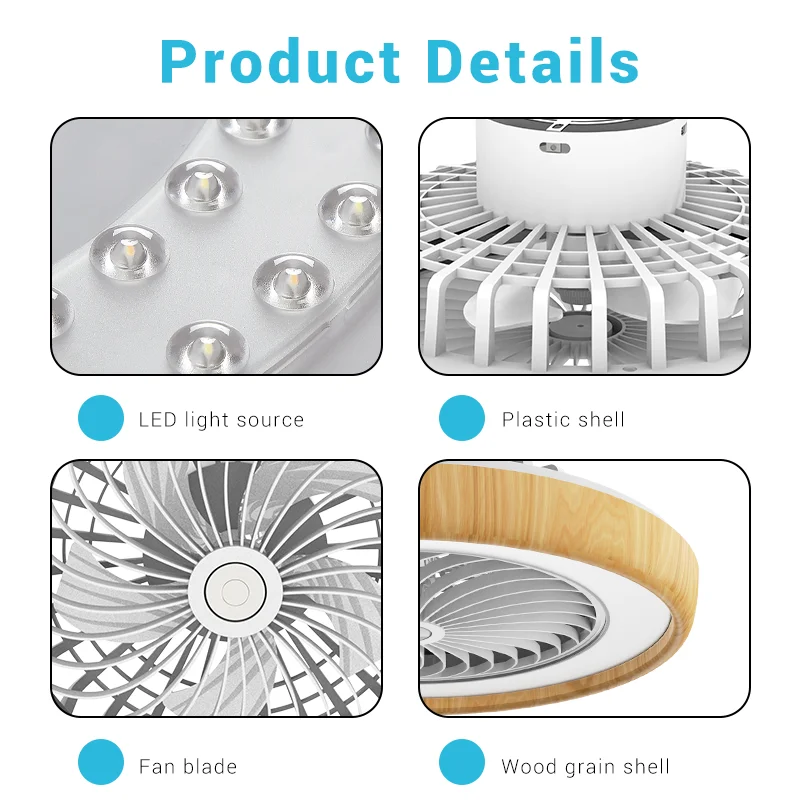 Wholesale 20-Inch Modern LED Ceiling Fan with Plastic Body Indoor Home Decorative Fixture Remote Control for Bedroom for Hotels