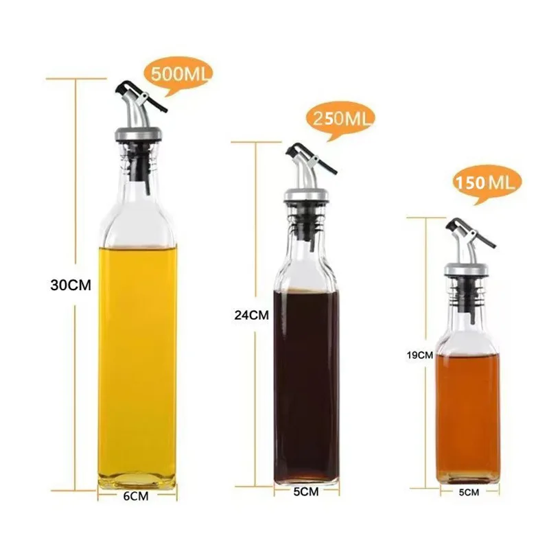 250ml 16oz 500ml Kitchen Square Cooking Glass Vinegar Bottle For Condiment Soy Sauce Olive Oil Vinegar
