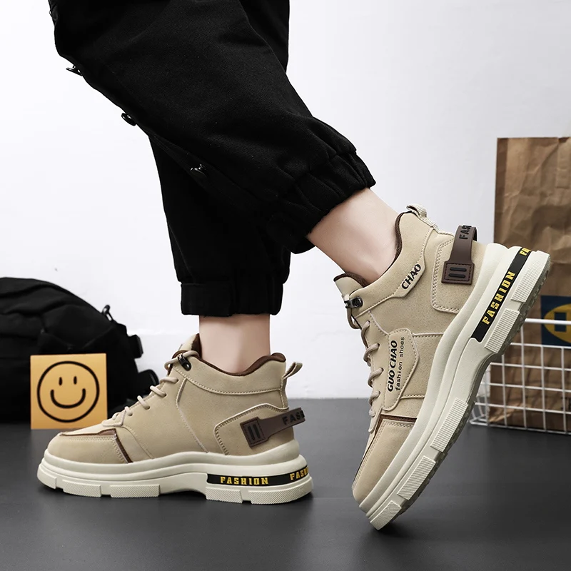 MS779 New Trend High Top Platform Leather Boots Lace-up Boots Microfiber Leather Men Martin Boots