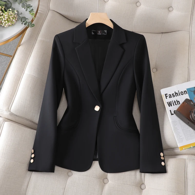 Wholesale Fashion Spring Autumn Ladies Blazer Suit Elegant Solid Color Lapel Collar Slim Fit Jackets Office Blazer For Women