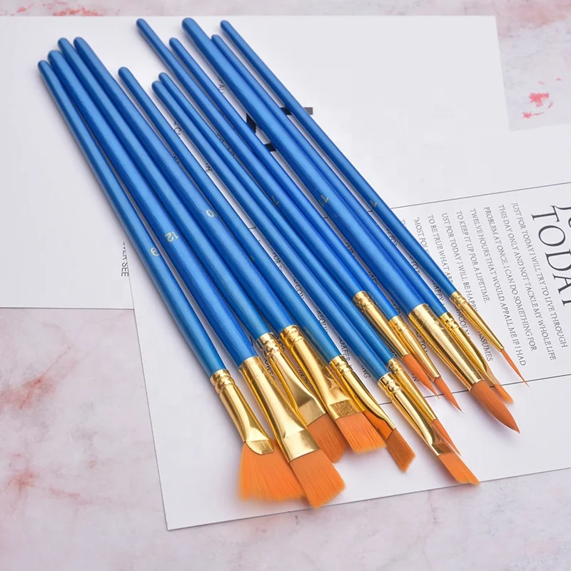 Bo Yi Xuan Blue Color Artist Paint Brush Set Of 10 Brushes Set For Painting With Acrylic Paints