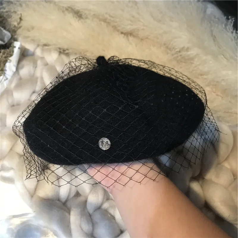 dc women vintage wool pearl mesh beret woman wool hat