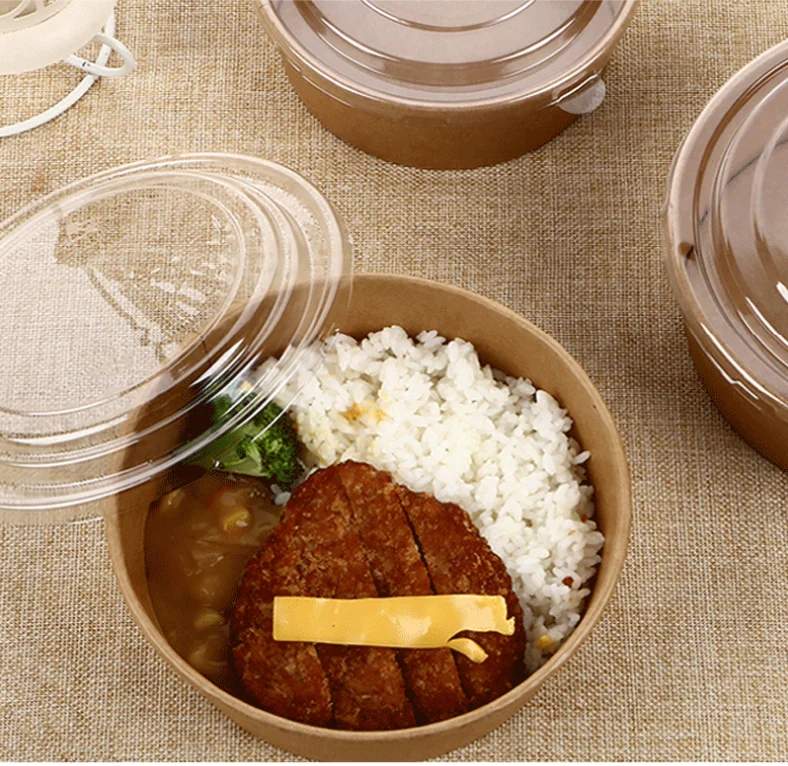Wholesale bol en papier saladier disposable kraft paper salad soup bowl with lid paper plate & bowl customize